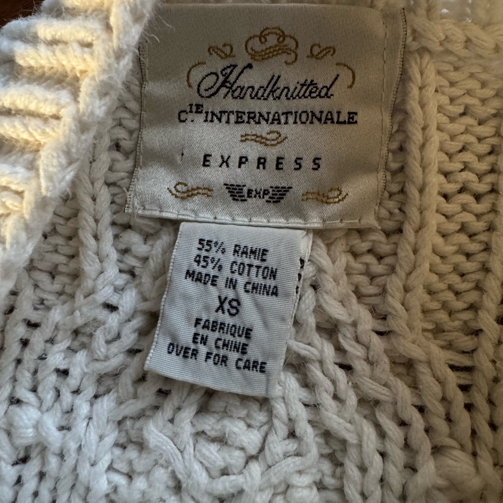 Express Hand Knitted International Ivory Cable Knit Sweater - Picture 5 of 11